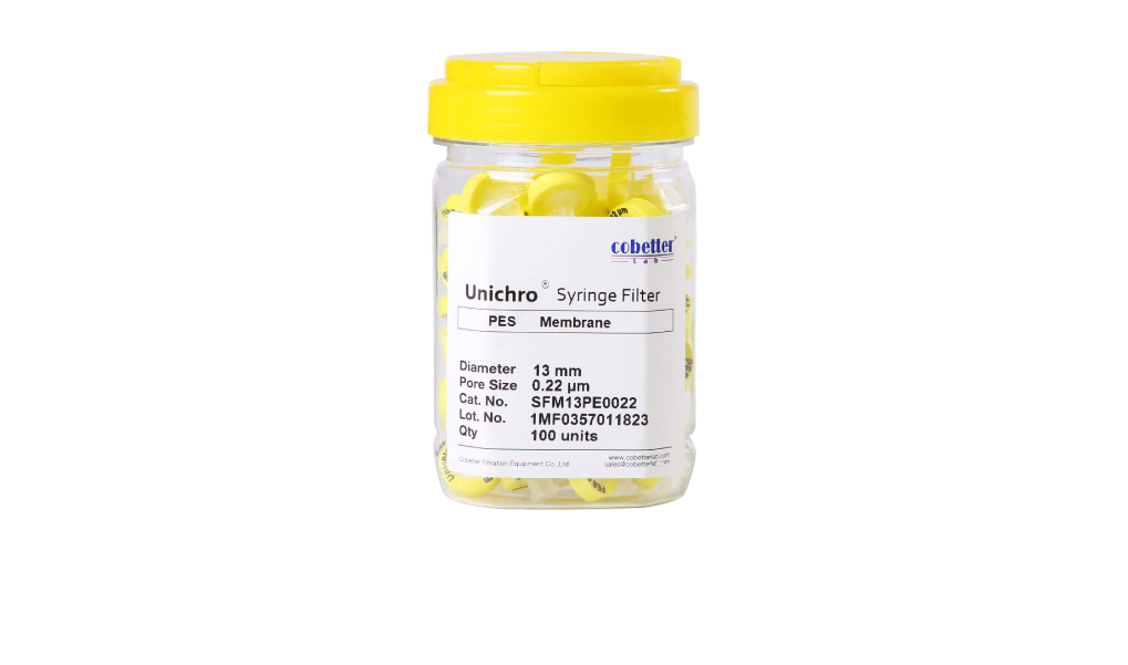 COBETTER Yellow Hydrophilic 0.22μm PES Syringe Filters Non-sterile, Diameter 13mm